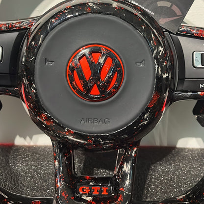 Volant Custom Full Carbone Forgé LED & Détails Rouges - VW Golf 7 GTI/R