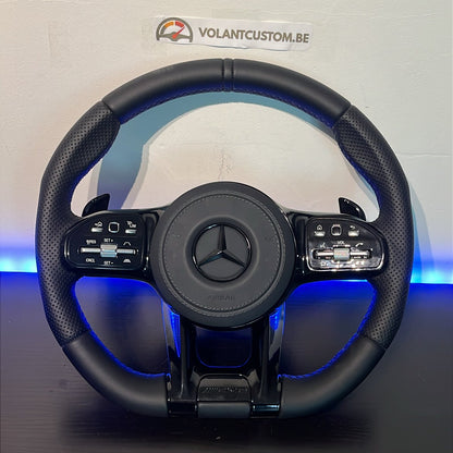 Volant Mercedes AMG Cuir Perforé - Look Noir Brillant