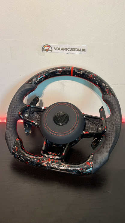 Volant Custom Carbone Forgé LED & Détails Rouges - VW Golf 7 GTI/R