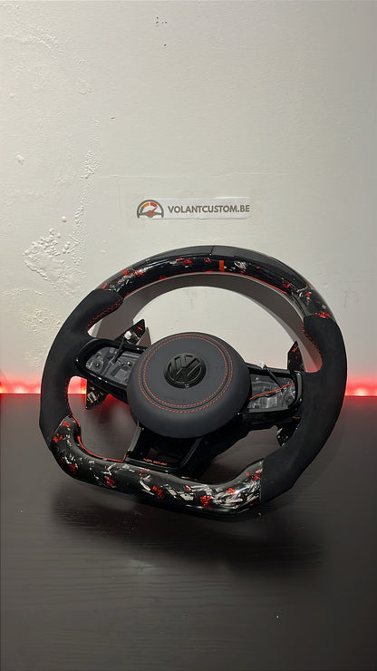 Volant Custom Carbone Forgé LED & Détails Rouges - VW Golf 7 GTI/R