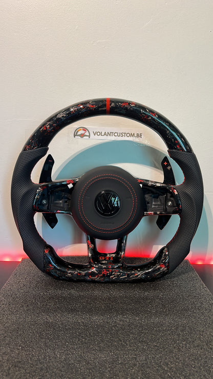 Volant Custom Carbone Forgé LED & Détails Rouges - VW Golf 7 GTI/R