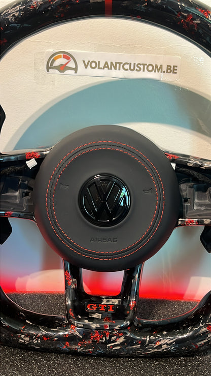 Volant Custom Carbone Forgé LED & Détails Rouges - VW Golf 7 GTI/R