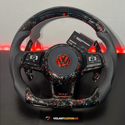 Volant Custom Full Carbone Forgé LED & Détails Rouges - VW Golf 7 GTI/R